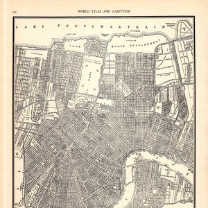 Mapa vintage de la ciudad de Nueva Orleans, Luisiana, 1939. Mapa callejero. Decoración de pared moderna. Regalo para cumpleaños, bodas y aniversarios.