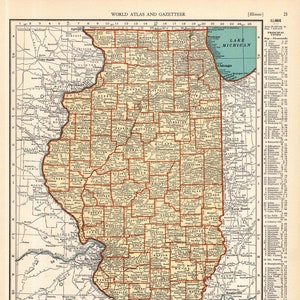 Carte de l'état de l'ILLINOIS vintage 1936, carte ancienne de l'Illinois Gallery Wall Decor pendaison de crémaillère cadeau pour anniversaire de mariage 2880