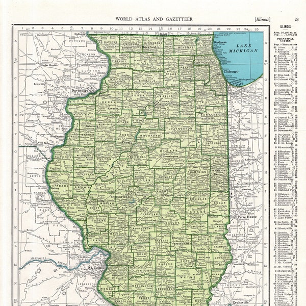 1942 Vintage ILLINOIS State Map Atlas Map of Illinois Gallery Wall Decor Anniversary Gift for Birthday Wedding Housewarming 2324