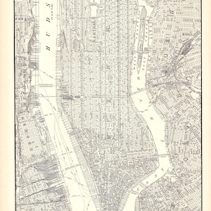 1938 Antique MAP of MANHATTAN Street Map Wall Decor 1940s New York City Map Modern Decor Black and White Gallery Wall Decor Gift 3404