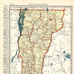 1940 Vintage VERMONT State Map Antique Map of Vermont Gift Wall Art Library Decor Housewarming Gift for Birthday Wedding Anniversary 3297