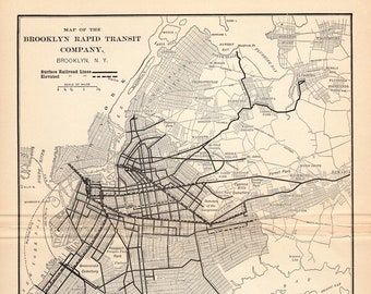 1901 Antique BROOKLYN Rapid Transit Company Railroad Lines Map Brooklyn New York Map Birthday Gift for Dad 1450