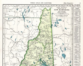 1945 vintage NEW HAMPSHIRE State Map Antique Map of New Hampshire Gallery Wall Library Decor Anniversaire Cadeau pour Anniversaire Mariage 455