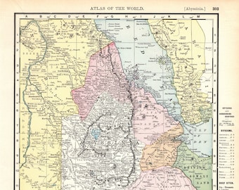 1895 Antique Abyssinia Map of Ethiopia Africa Map Gallery Wall Art Gift for Birthday Travel Graduation Wedding Anniversary 1788