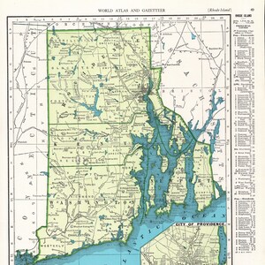 Vintage RHODE ISLAND State Map 1945 Antique Map of Rhode Island Gallery Wall Art Library Decor Gift for Anniversary Wedding Birthday  894