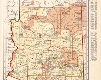 1938 Vintage ARIZONA State Map of Arizona Atlas Map Gallery Wall Decor Birthday Gift for Wedding Anniversary Housewarming 3484