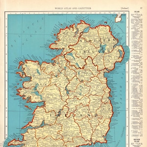 Mappa antica dell'Irlanda del 1940 Mappa d'epoca dell'Irlanda Galleria Parete Biblioteca Decorazione Anniversario Irlanda Regalo per Compleanno Nozze 2945