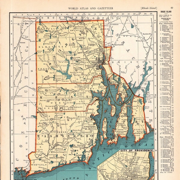 1937 Vintage Rhode Island State Map Antique Map of Rhode Island Gallery Wall Decor Housewarming Gift For Anniversary Birthday Wedding 1609