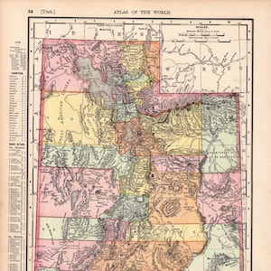 1901 Antique Utah State Map Vintage Map of Utah Decor Map Gallery Wall Art Gift for Birthday Travel Graduation Wedding 3652
