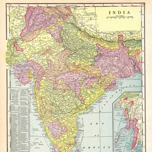 1888 Miniature INDIA Map Vintage Map of India Gallery Wall Art Office Decor Gift for Traveler Graduation Wedding Birthday 11348