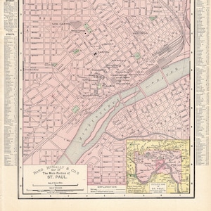 1895 Antique ST PAUL City Map of St Paul Minnesota Street Map Gallery Wall Art Birthday Gift for Traveler Wedding Anniversary Gift 2251