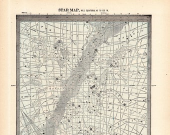 1899 Antique Astronomy Print STARS and CONSTELLATIONS Chart Map Vintage Astrology Star Chart Wedding Gift For Anniversary Birthday 2252