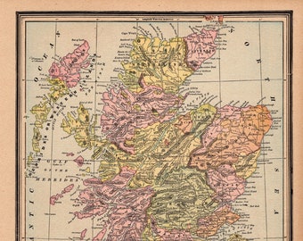 1895 Antique SCOTLAND Map Gaskell Atlas Map of Scotland Gallery Wall Home Decor  Anniversary Gift for Birthday Wedding 2092