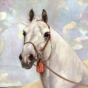 Jaren 1950 Arabisch paard print wit paard kunst aan de muur decor Wesley Dennis paard illustratie paardensport decor voor meisjes kamer wd 9683g