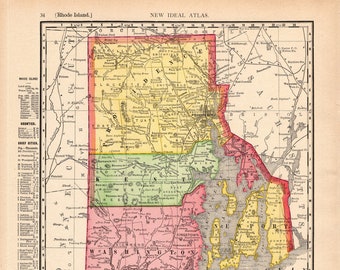 1906 Antique RHODE ISLAND Map Vintage State Map of Rhode Island Gallery Wall Decor Gift For Teacher Wedding Anniversary Birthday 2299