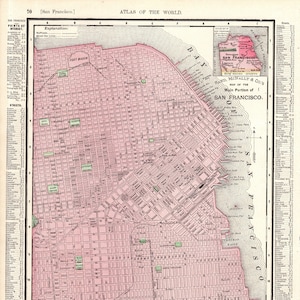 1895 Antique SAN FRANCISCO Street MAP Vintage City Map of San Francisco California Wall Art Gift for Wedding Birthday Anniversary 1744