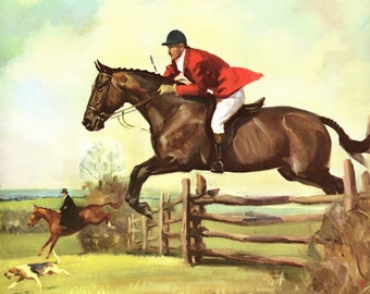 1950s Hunter Horse Print Horseback Riding Hunter Jumper Horse Illustration Wall Art Wesley Dennis Equestrian Decor for Girls Room wd 13524r