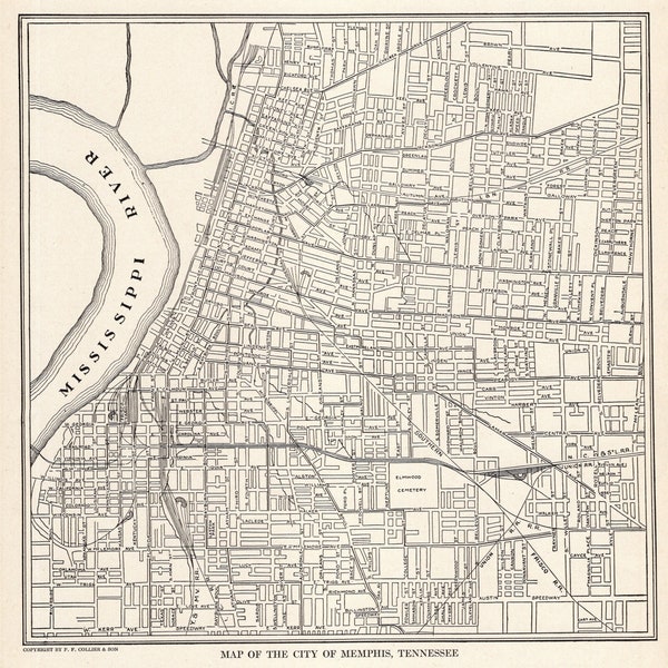 1927 Antique MEMPHIS City Map of Memphis Tennessee Street Map Black and White Map Wall Decor Gift for Anniversary Wedding Birthday 1876