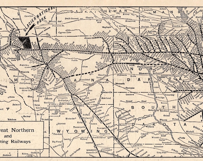 1919 Antique Great Northern Railroad Map