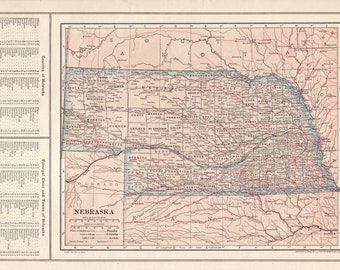 1914 Antique NEBRASKA State Map Gallery Wall Decor  Vintage Map of Nebraska Gift Housewarming Gift for Graduation Wedding Birthday 204