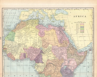 1899 Antique MAP of AFRICA Vintage Africa Map Gallery Wall Decor Home Library Decor Wedding Anniversary Honeymoon Birthday Gift 2130