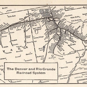 Mapa antiguo de los ferrocarriles de Denver y Río Grande de 1914, arte mural en blanco y negro, mapa antiguo de ferrocarril, regalo para cumpleaños, papá y padre 3003