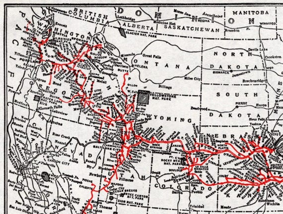 1929 Antique UNION PACIFIC Railroad Map Vintage Union Pacific
