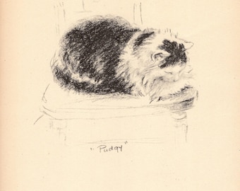 Vintage Lucy Dawson Cat Print Pudgy Cat Illustration Wall Art Decor Gift for Birthday Friend 10702b