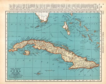 1938 Vintage Cuba Map 1930s Atlas Map of Cuba Gift Gallery Wall Decor Gift For Wedding Birthday Anniversary 3959