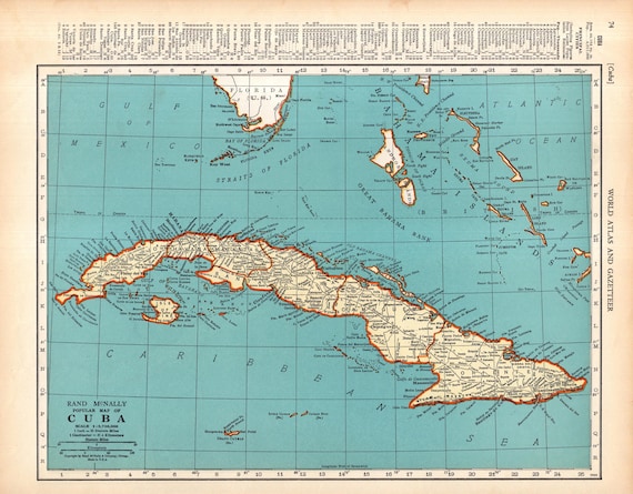 1938 Vintage Cuba Map 1930s Atlas Map of Cuba Gift Gallery Wall