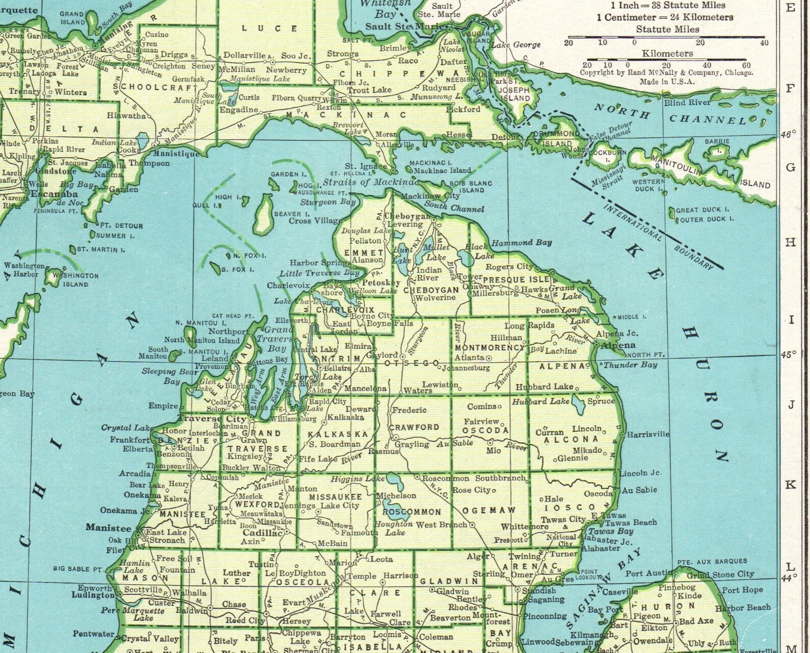 1942 Antique MICHIGAN MAP Vintage State Map of Michigan Etsy