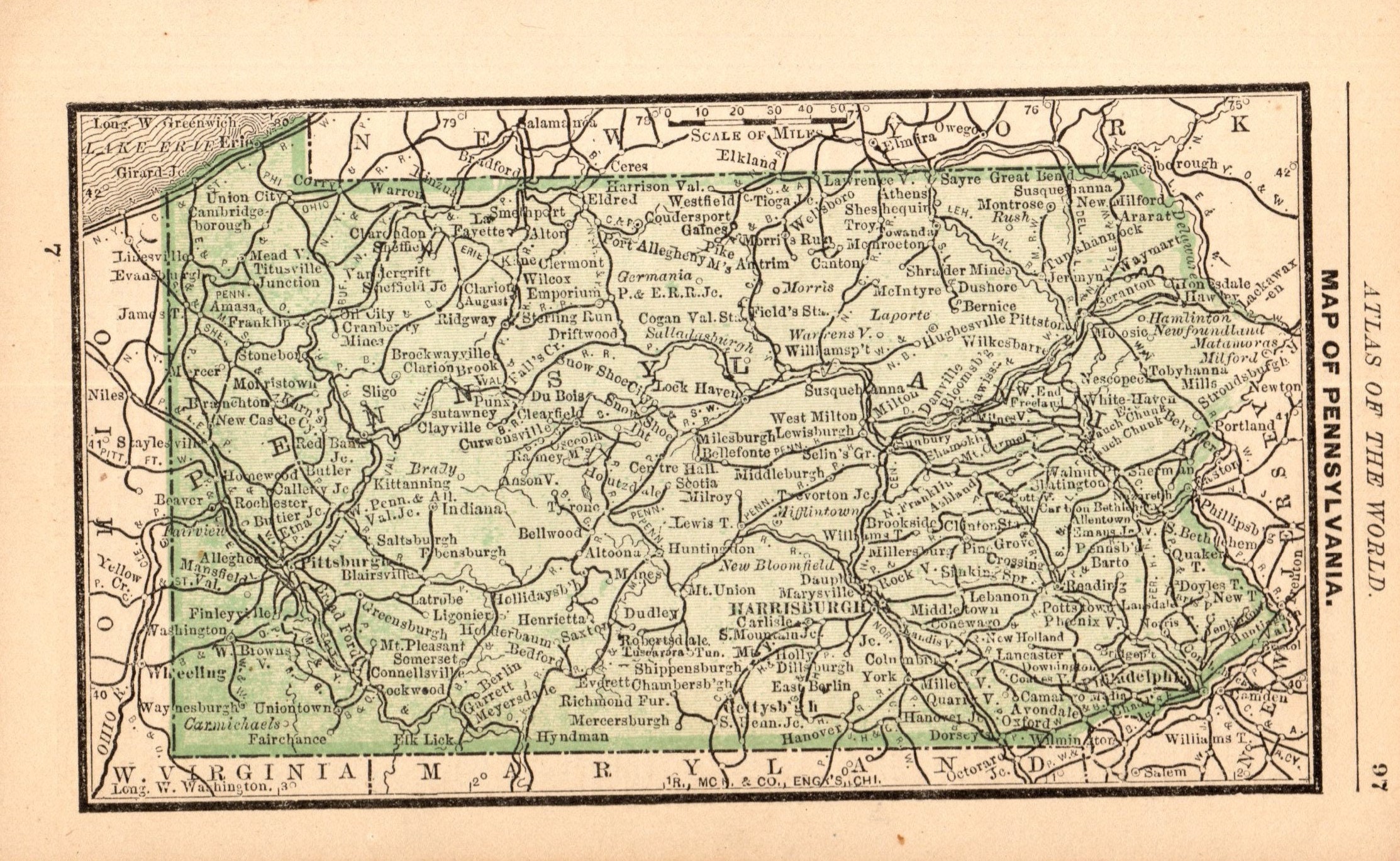 1888 Tiny PENNSYLVANIA State Map Antique Miniature Map of photo image