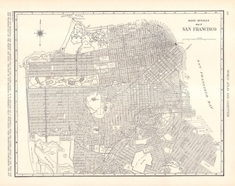 1939 Vintage SAN FRANCISCO Street Map Gallery Wall Decor Black and White San Francisco California City Map Gift for Wedding Birthday 3513