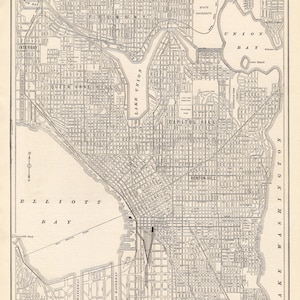 1911 SEATTLE Washington antique carte des rues de Seattle Washington noir et blanc décoration murale cadeau d'anniversaire pour anniversaire de mariage 3107