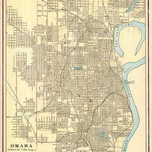 Mapa callejero antiguo de Omaha, Nebraska, 1900. George Cram. Atlas. Arte mural de la galería de Omaha. Regalo para cumpleaños, bodas. 3730