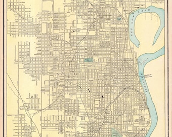 Antique OMAHA Street Map of Omaha Nebraska 1900 George Cram Atlas Map Omaha Gallery Wall Art Gift for Birthday Wedding 3730