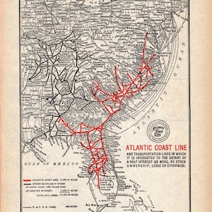 Carte du chemin de fer antique de la ligne de la côte atlantique de 1912, carte du système ferroviaire, décoration murale, cadeau d'anniversaire pour papa 3265