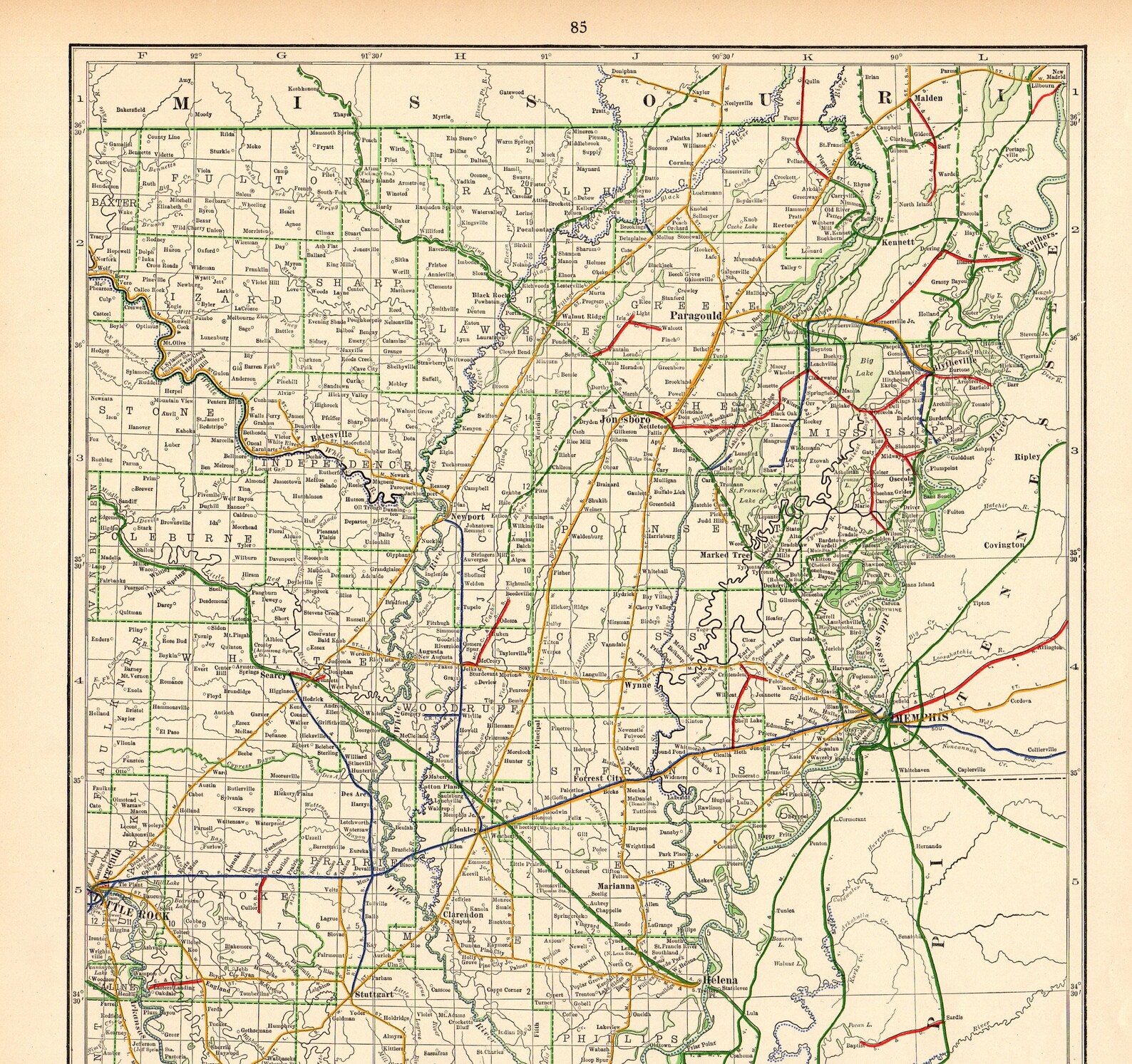 1915 Antique Arkansas State Map W Railroads Large Uncommon Map | Etsy