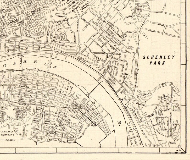 Carte Ancienne De Pittsburgh PA 1950, Reproduction Sur Toile - Prête à Accrocher, Neuf