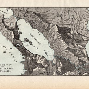 1899 Antike NICARAGUA CANAL Karte Vintage Maritime Karte Galerie Wandkunst Geschenk für Hochzeit Geburtstag Jahrestag 2057