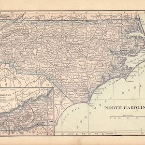 1916 Antique North Carolina State Map Vintage Map Gallery Wall Library Decor Anniversary Gift for Wedding Birthday HAW 2175