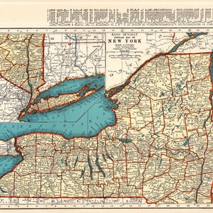 Carte de l'état de New York des années 1940, carte des années 1940 de la galerie de New York, cadeau pour mariage, anniversaire, remise des diplômes, 3014