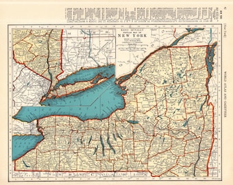 1940 New York State Map Vintage 1940s Map of New York Gallery Wall Decor Gift for Wedding Birthday Anniversary Graduation 3014