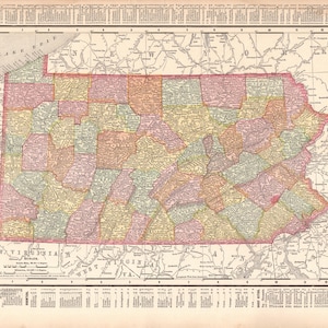 1895 Antique PENNSYLVANIA State Map Vintage Atlas Map of Pennsylvania Housewarming Gift For Birthday Anniversary Wedding 3278