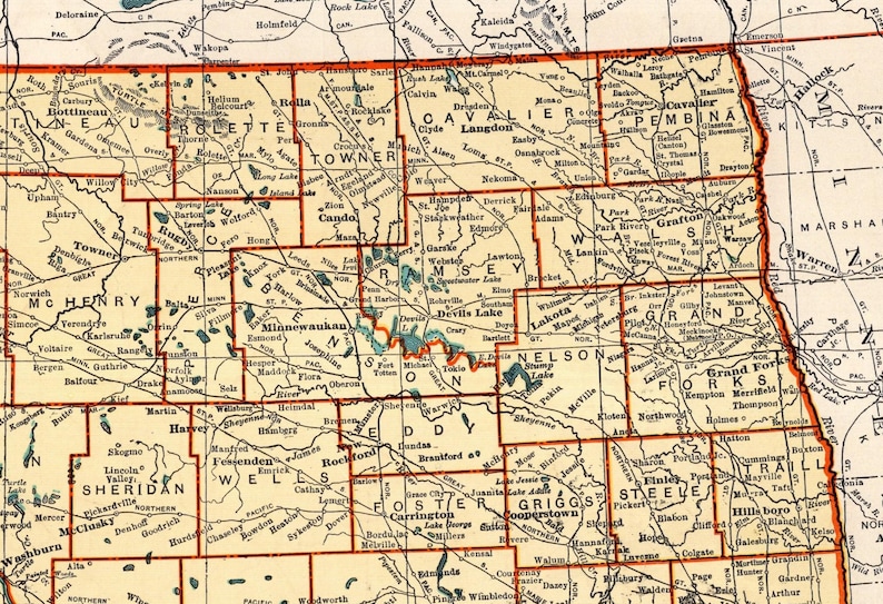 1942 Vintage NORTH DAKOTA State Map Antique Map of North Dakota Gallery Wall Home Decor Gift for Wedding Anniversary Birthday 3909 image 2