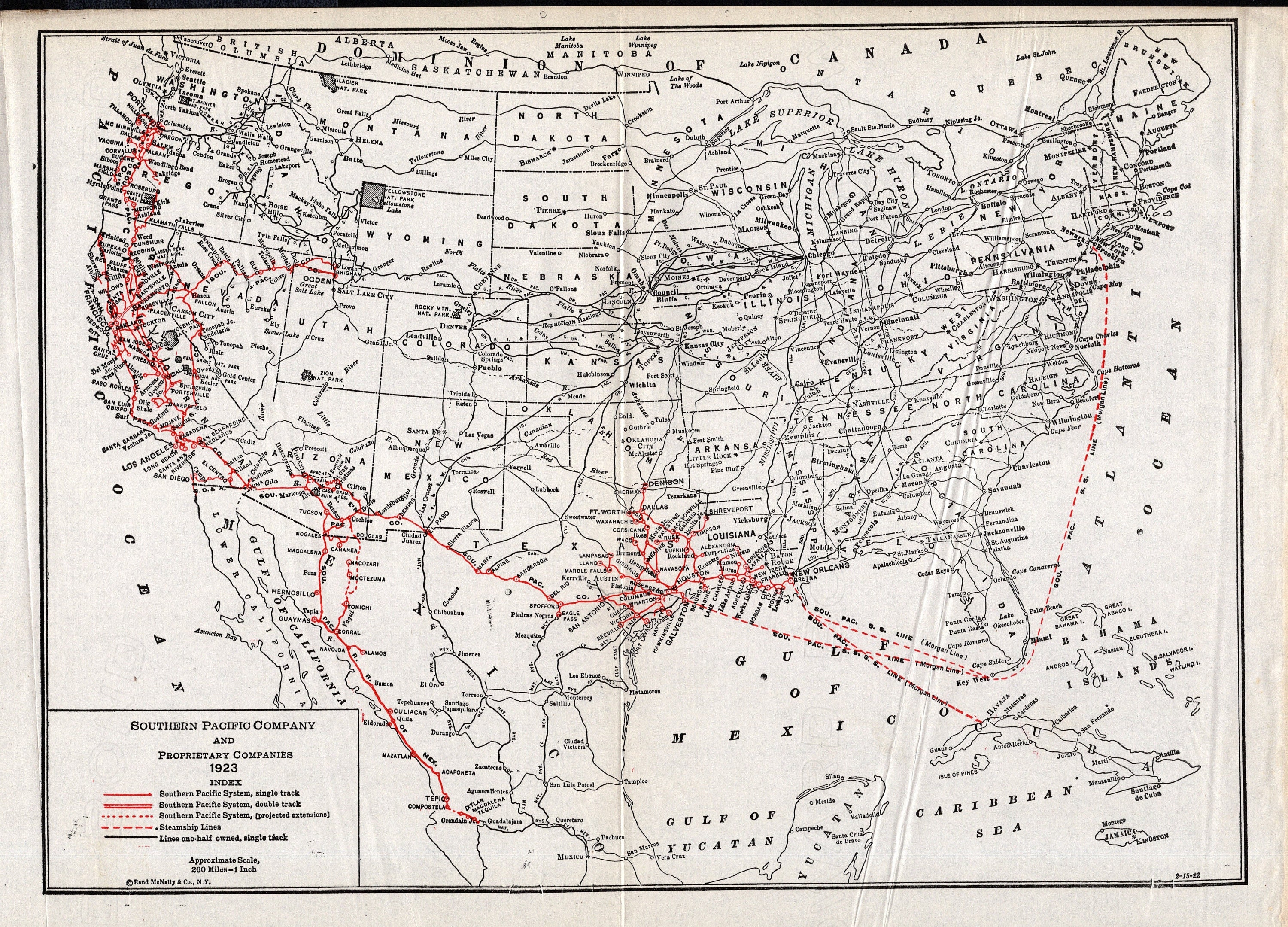 1922 Antique SOUTHERN PACIFIC Lines Railroad Map Southern