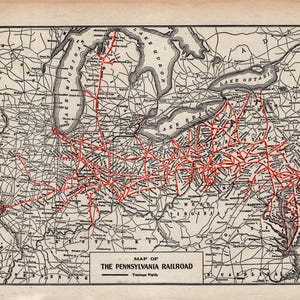 1929 Antique Pennsylvania Railroad Lines Map Vintage Pennsylvania Railway Map Birthday Gift for Dad Anniversary 3715