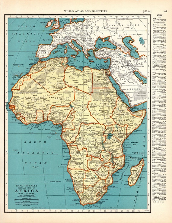 1940 Antique MAP of AFRICA Vintage Africa Map Gallery Wall Decor