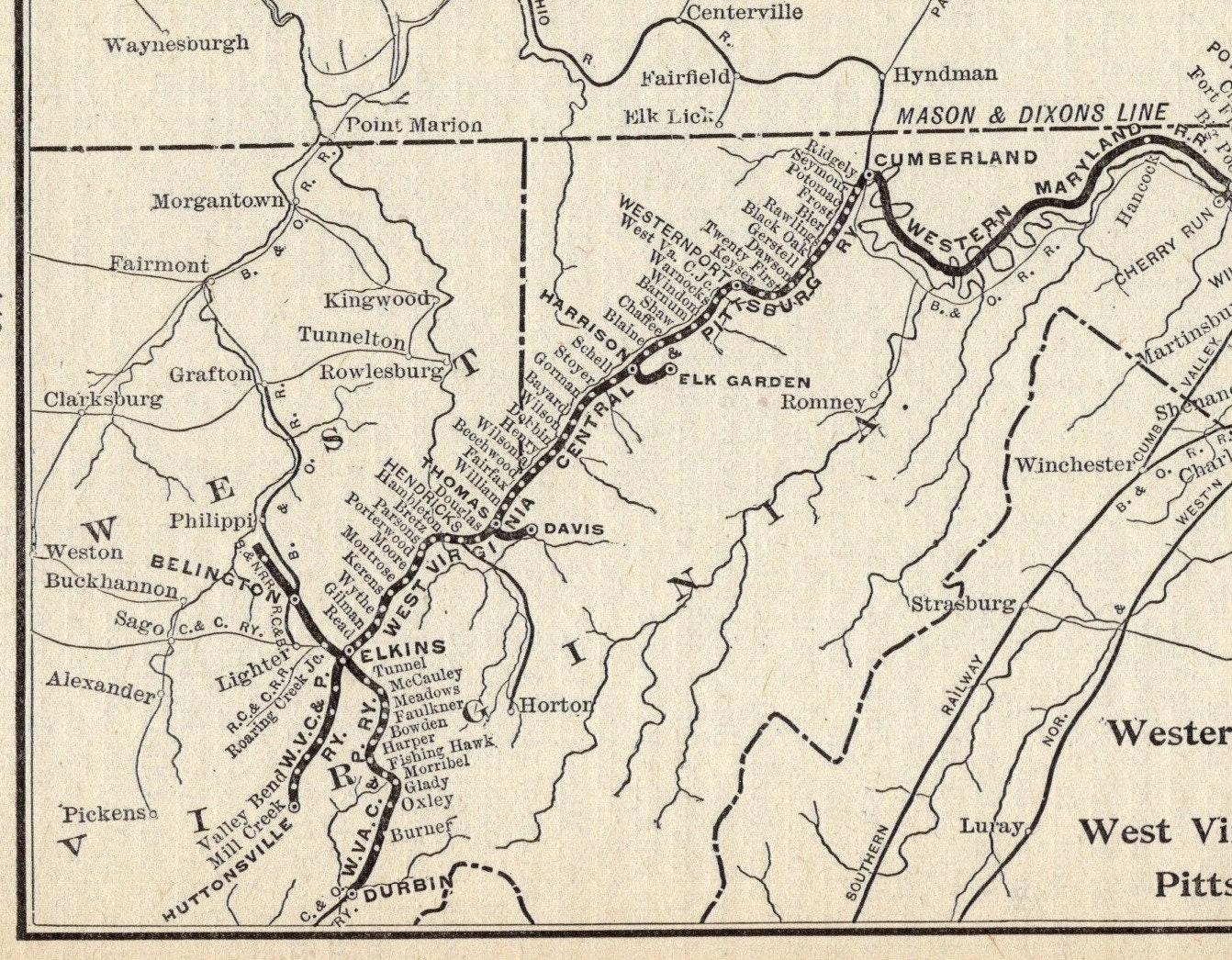 1905 Antique Western Maryland Railroad Map West Virginia - Etsy