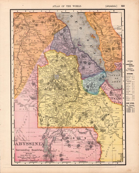 1902年アンティークアビシニアエチオピアアフリカ地図ギャラリー壁